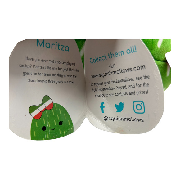 Maritza The Cactus Squishmallow Mexico Bow Tie Green Red White New Kellytoy 7" - Picture 8 of 14